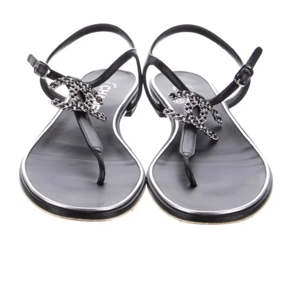 Chanel Interlocking CC Logo T-Strap Sandals - Picture 1 of 11